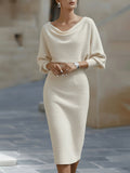 Draped Batwing Midi Dress in White 2