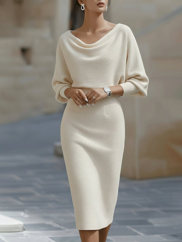 Draped Batwing Midi Dress in White