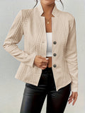 Cable Knit Cropped Jacket for Women, Button Front 6