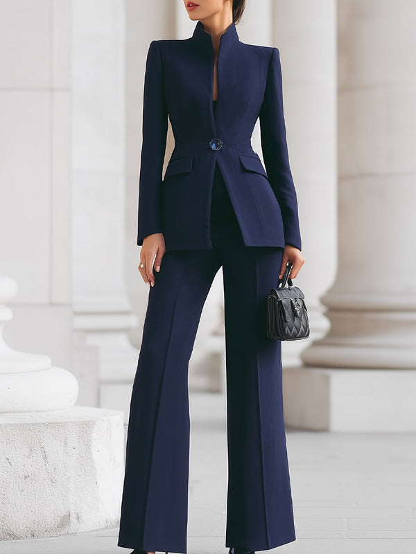 High-Collar Blazer and Wide-Leg Trousers Co-ord Set