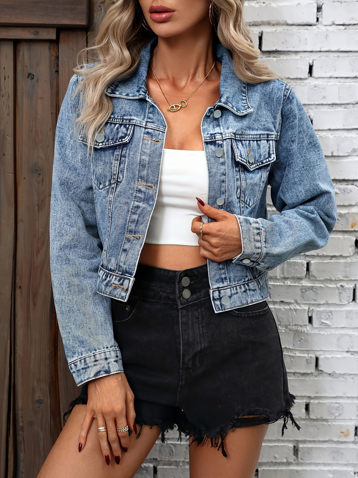 Blue Jean Jacket for Women, Cropped Button Front