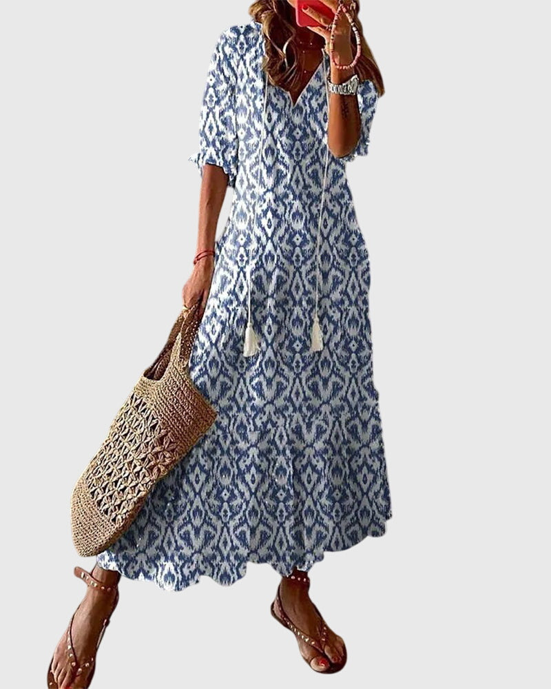 Boho Vintage Floral Summer Midi Dress for Women