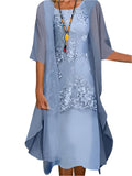 Women's Wedding Guest Midi Dress Sheer Sleeve Flowing 1