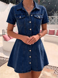 Deep Blue A-Line Denim Jacket for Women, Flared Hem 6