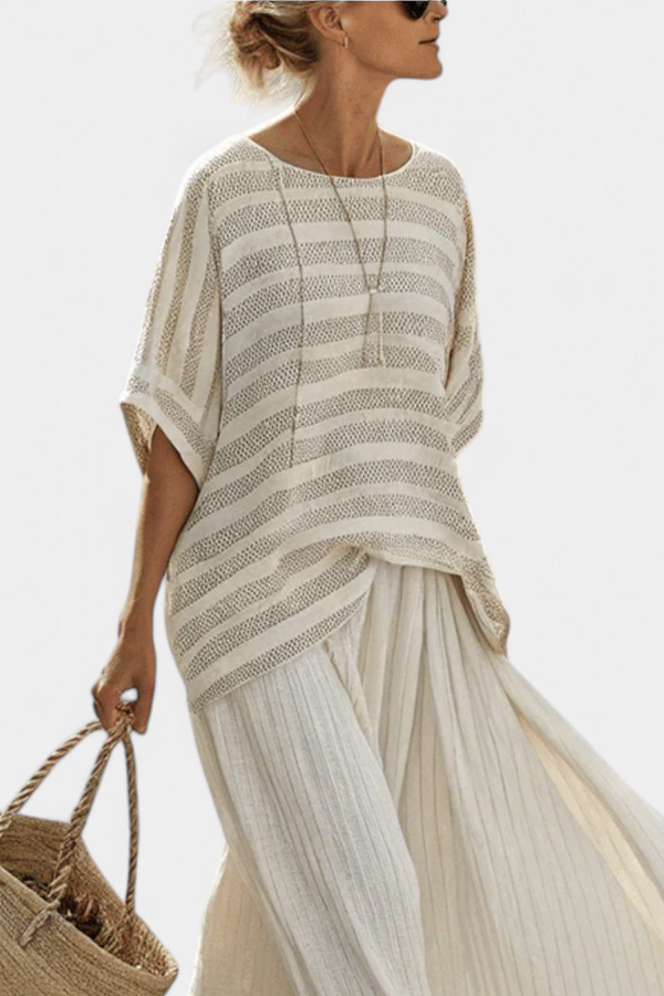 Striped Linen Skirt and Bamboo Top Set Relaxed