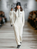 Cotton Blend Half-High Collar Zip-Up Loose Maxi Dress 5