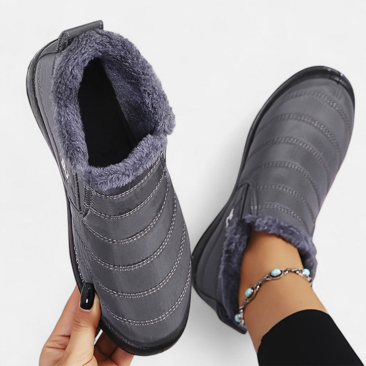 Women's Slip On Snow Boots, Quilted Fur Lined Ankle