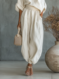 Off-White Linen Off-Shoulder Top and Tapered Pants Co-ord Set 4