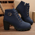 Chunky Metal Buckle Lace-Up Ankle Boots for Women 4