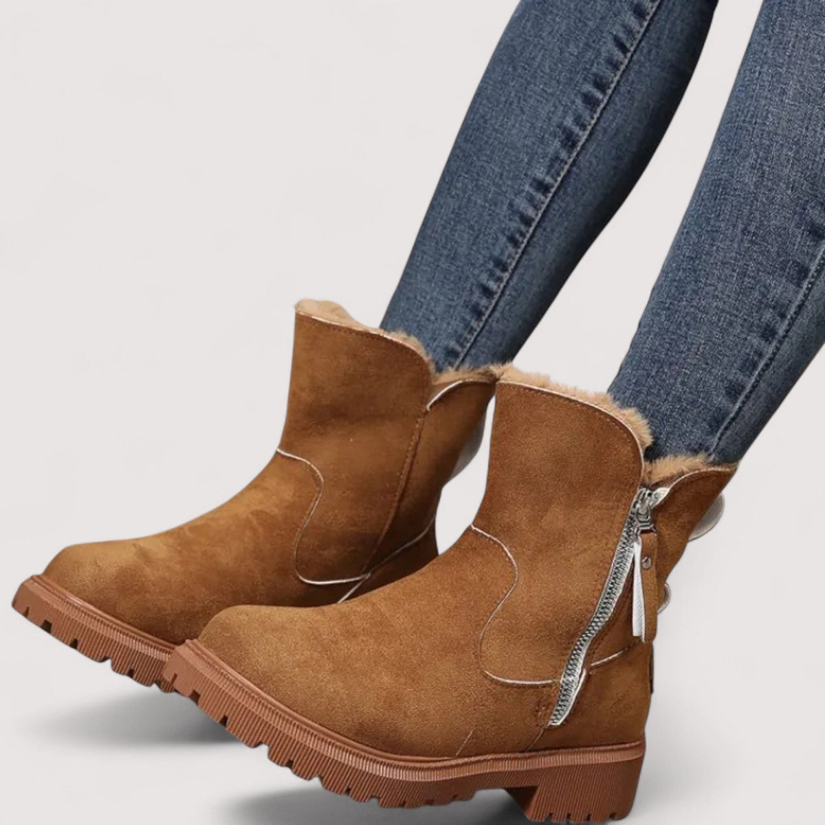 Women's Winter Ankle Boots, Faux Fur Cuff Chunky Sole