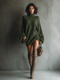 Caramel Brown Vintage Knit Mini Dress for Women 5