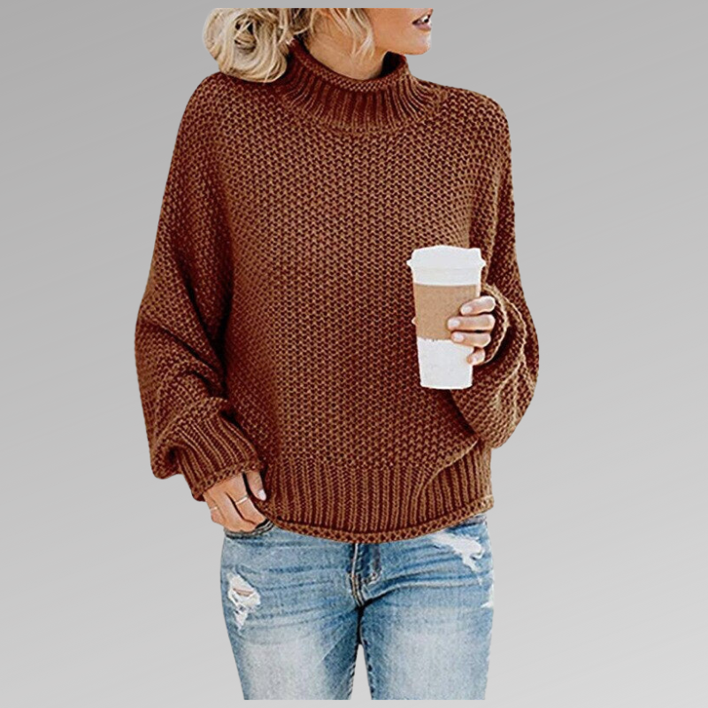 Women's Chunky Knit Jumper, Roll Neck Textured Stitch