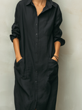 Women's Cotton Linen Midi Shirt Dress Relaxed 4