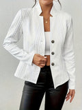 Cable Knit Cropped Jacket for Women, Button Front 3