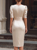Satin Midi Dress Ruched Wrap-Front V-Neck Slit 2