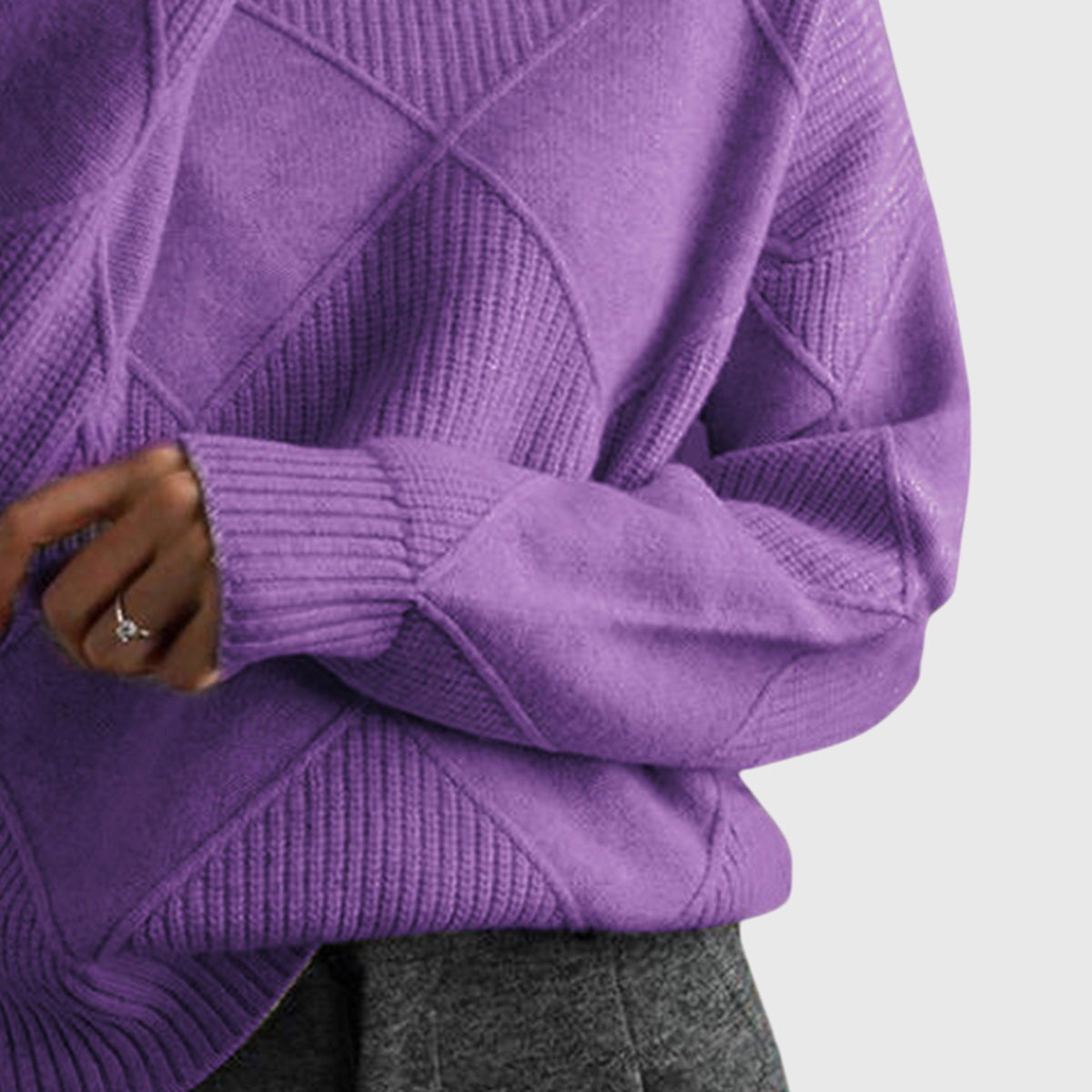 Dagny | Oversized Turtleneck Sweater with Diagonal Seams for Women