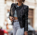 Women's Quilted Biker Jacket with Snap Collar 1