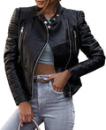 Women's Quilted Biker Jacket with Snap Collar 4