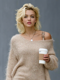 Women's Knit Mini Dress Off-Shoulder Leather Strap Loose Fit 2