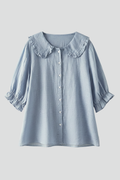 Women's Casual Shirt Ruffled Collar Button Front 1