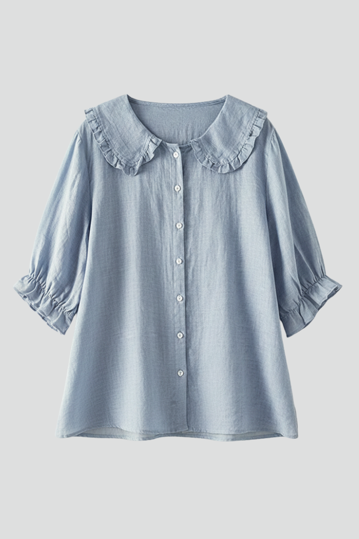 Women's Casual Shirt Ruffled Collar Button Front