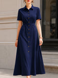 Maxi Dress Short Sleeve Button-Front Classic Fit 1