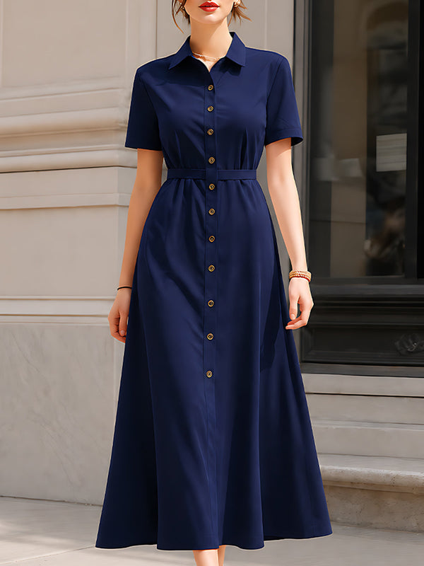 Maxi Dress Short Sleeve Button-Front Classic Fit
