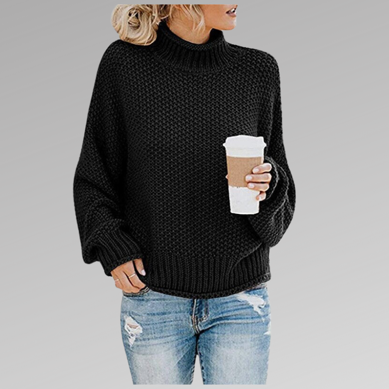 Women's Chunky Knit Jumper, Roll Neck Textured Stitch
