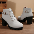 Chunky Metal Buckle Lace-Up Ankle Boots for Women 5