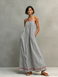 Striped Spaghetti Strap Maxi Dress with Red Trim Detail 4