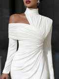 One-Shoulder Evening Dress Asymmetric Draped High Neck 6