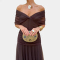 Chiffon Off-Shoulder Midi Dress Ruched Twist Front 2