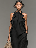 Women's Linen Blend Maxi Dress Halter Neck 4