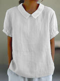 Women's Linen Blouse Peter Pan Collar Relaxed Fit 5