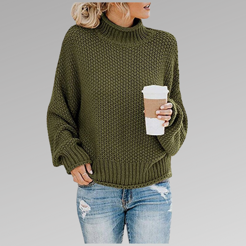 Women's Chunky Knit Jumper, Roll Neck Textured Stitch