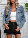 Blue Jean Jacket for Women, Cropped Button Front 4