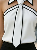 Sleeveless Halter Neck Blouse with Contrast Trim Detail 3