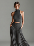 Women's Charcoal Gray Knit Dress Turtleneck Halter Cutout Waist 3