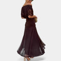 Chiffon Off-Shoulder Midi Dress Ruched Twist Front 3