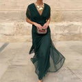 Chiffon Off-Shoulder Midi Dress Ruched Twist Front 6