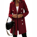 Women's Double-Breasted Long Coat with Lapel Collar 4
