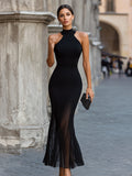 Pleated Hem Maxi Dress Halter Neck Sleeveless 3