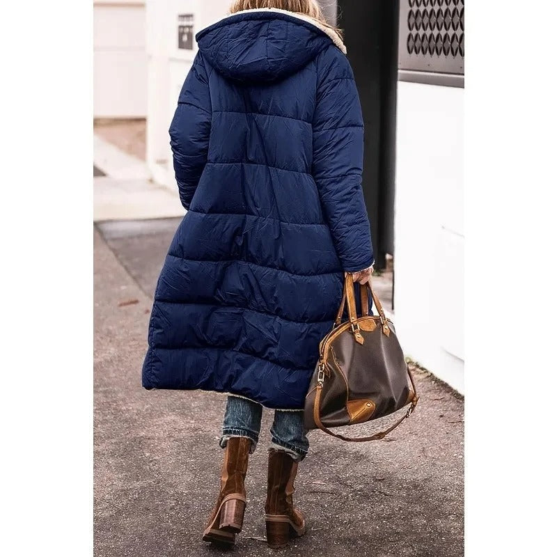 Women's Longline Puffer Coat, Sherpa Lined Open Front
