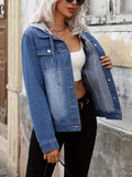 Hooded Blue Jean Jacket for Women, Button Front 3
