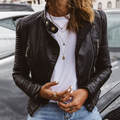 Women's Quilted Biker Jacket with Snap Collar 5
