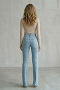 Women's Straight Leg Jeans, Cross Waist High Rise Split Hem 4
