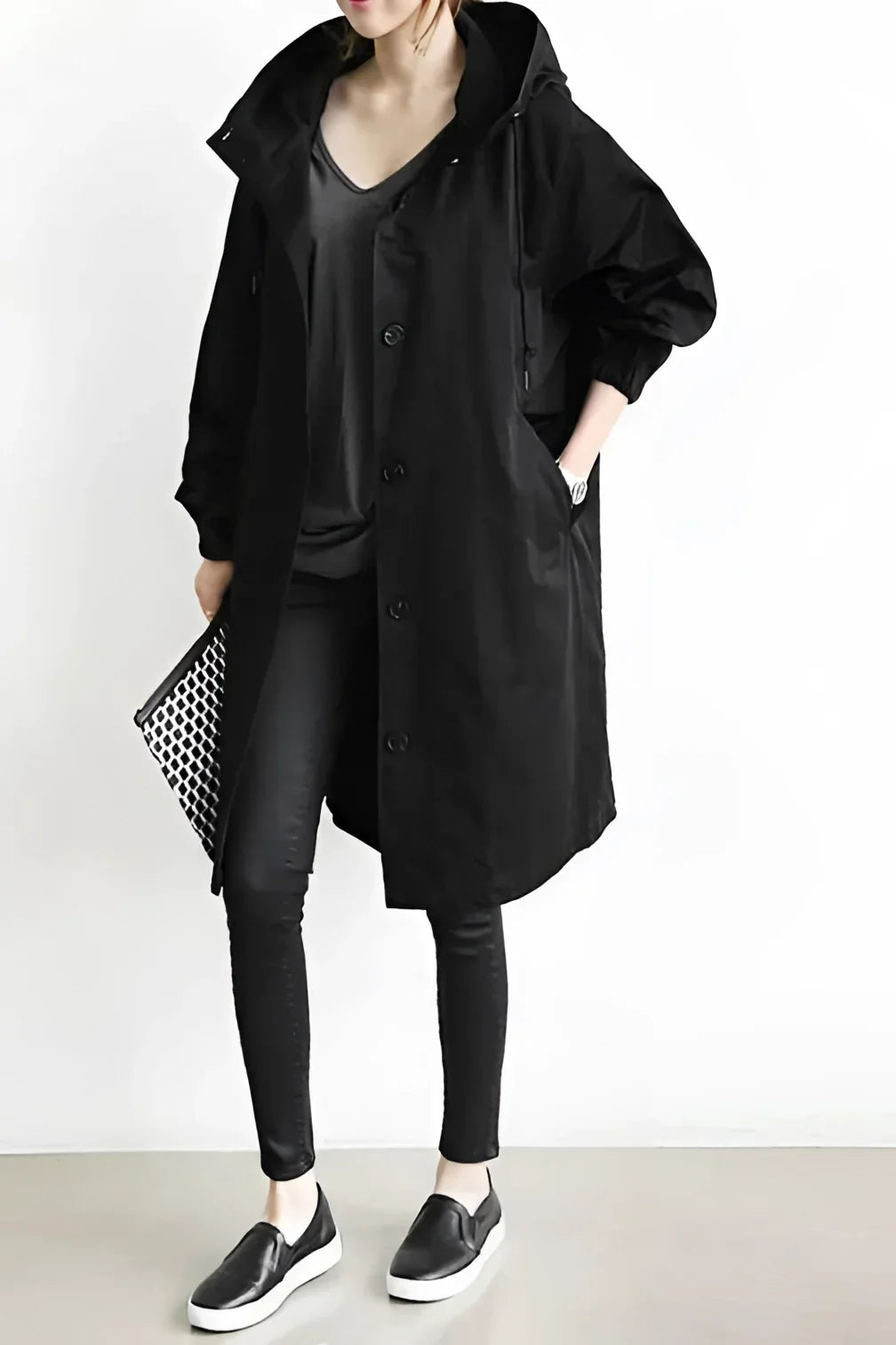 Women's Hooded Raincoat, Long Oversized Water-Repellent