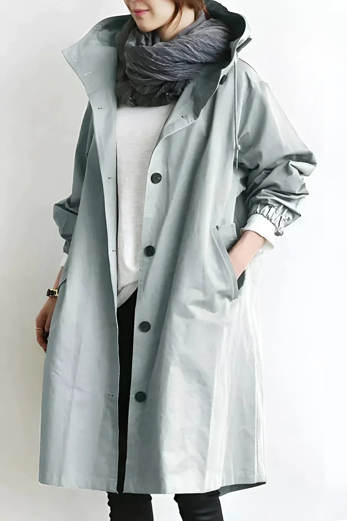 Women's Hooded Raincoat, Long Oversized Water-Repellent