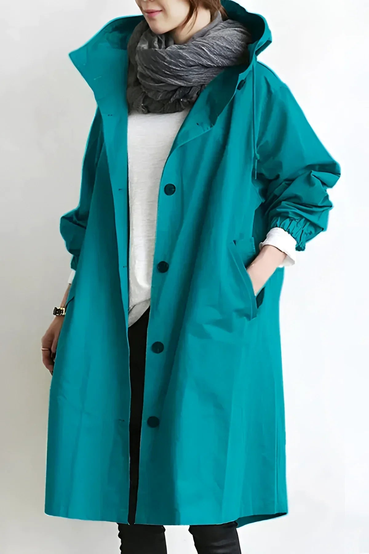 Women's Hooded Raincoat, Long Oversized Water-Repellent
