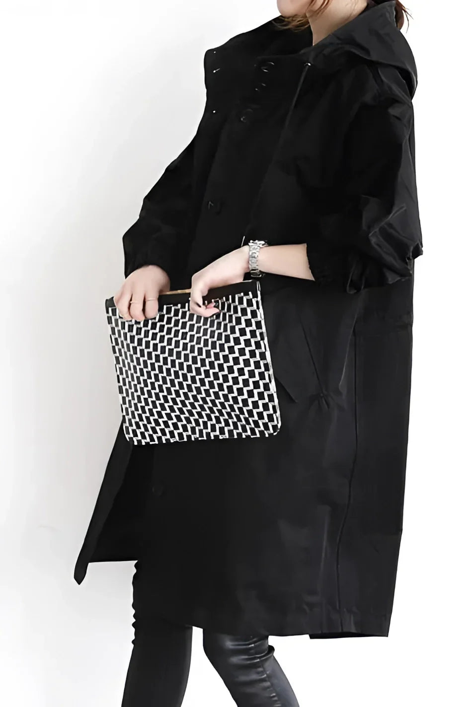 Women's Hooded Raincoat, Long Oversized Water-Repellent